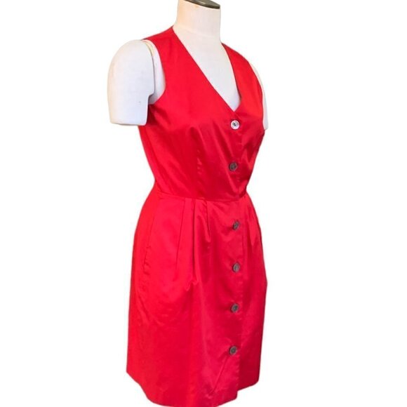 The Limited 4 Red Cotton Lined V-Neck Sleeveless Button-Front Shirt Dress 81M - Picture 5 of 10